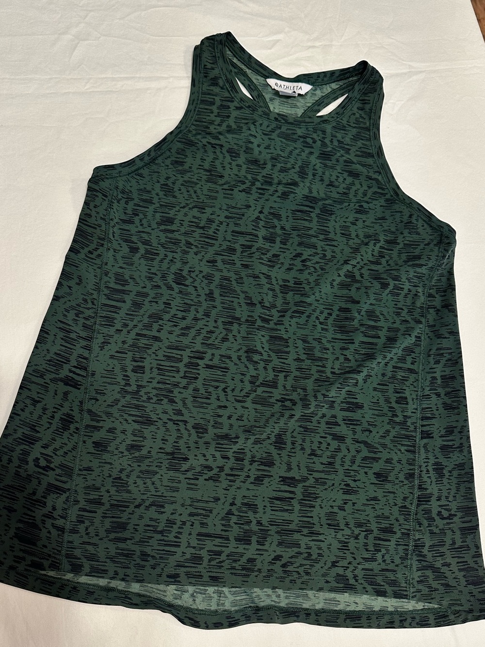 Athleta Forest Green & Black Patterned Racerback Tank